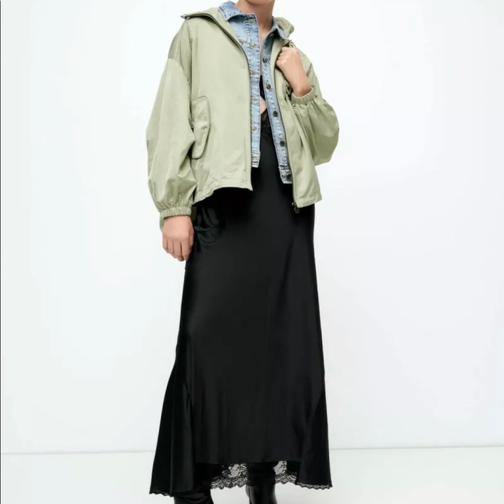 Zara Packable Satin Effect Jacket Khaki